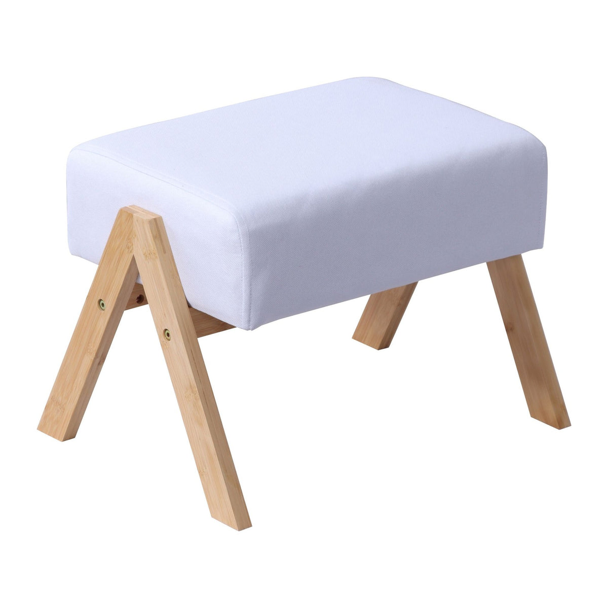 Ottoman Footstool with Fabric Top & Bamboo Legs