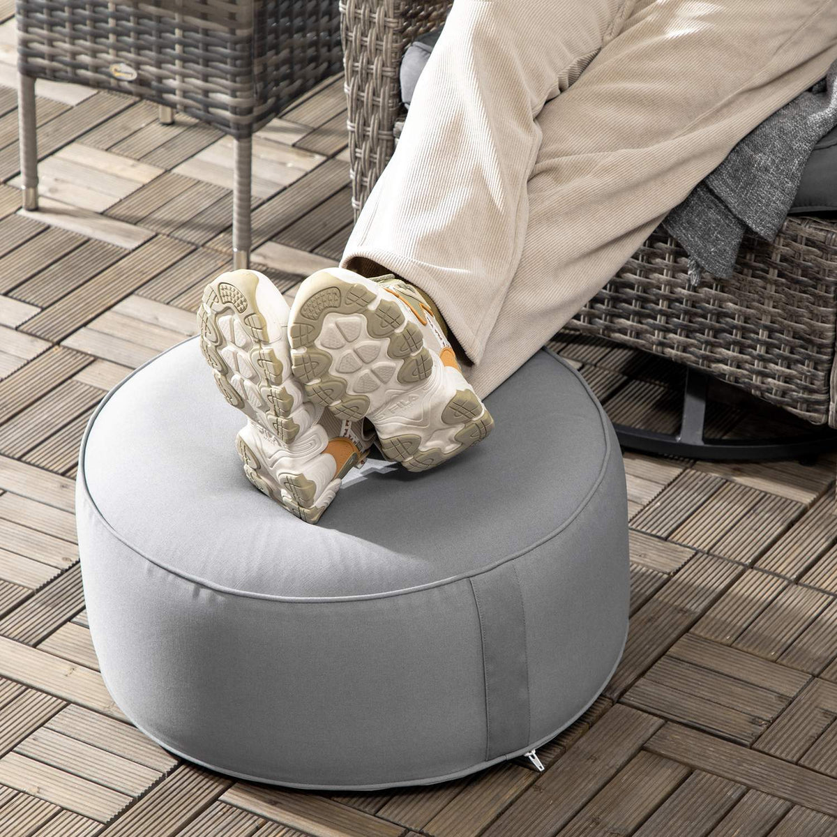 Ottoman, Inflatable Footstool, Footrest For Indoor And Outdoor Use, Load Capacity Up To 150 Kg, Polyester, Dark Gray, 53 X 53 X 23 Cm