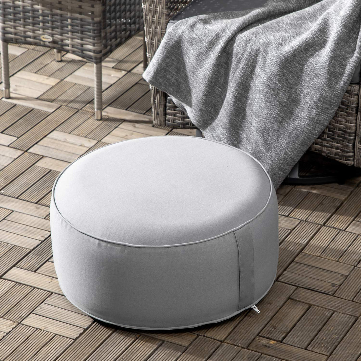 Ottoman, Inflatable Footstool, Footrest For Indoor And Outdoor Use, Load Capacity Up To 150 Kg, Polyester, Dark Gray, 53 X 53 X 23 Cm