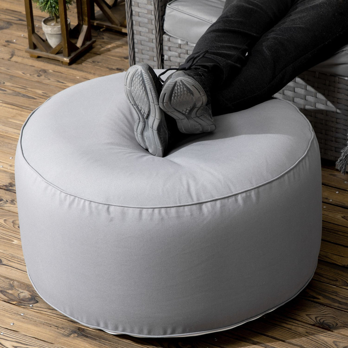 Ottoman, Inflatable Footstool, Footrest For Indoor And Outdoor Use, Load Capacity Up To 150 Kg, Polyester, Dark Gray, 80 X 80 X 37 Cm