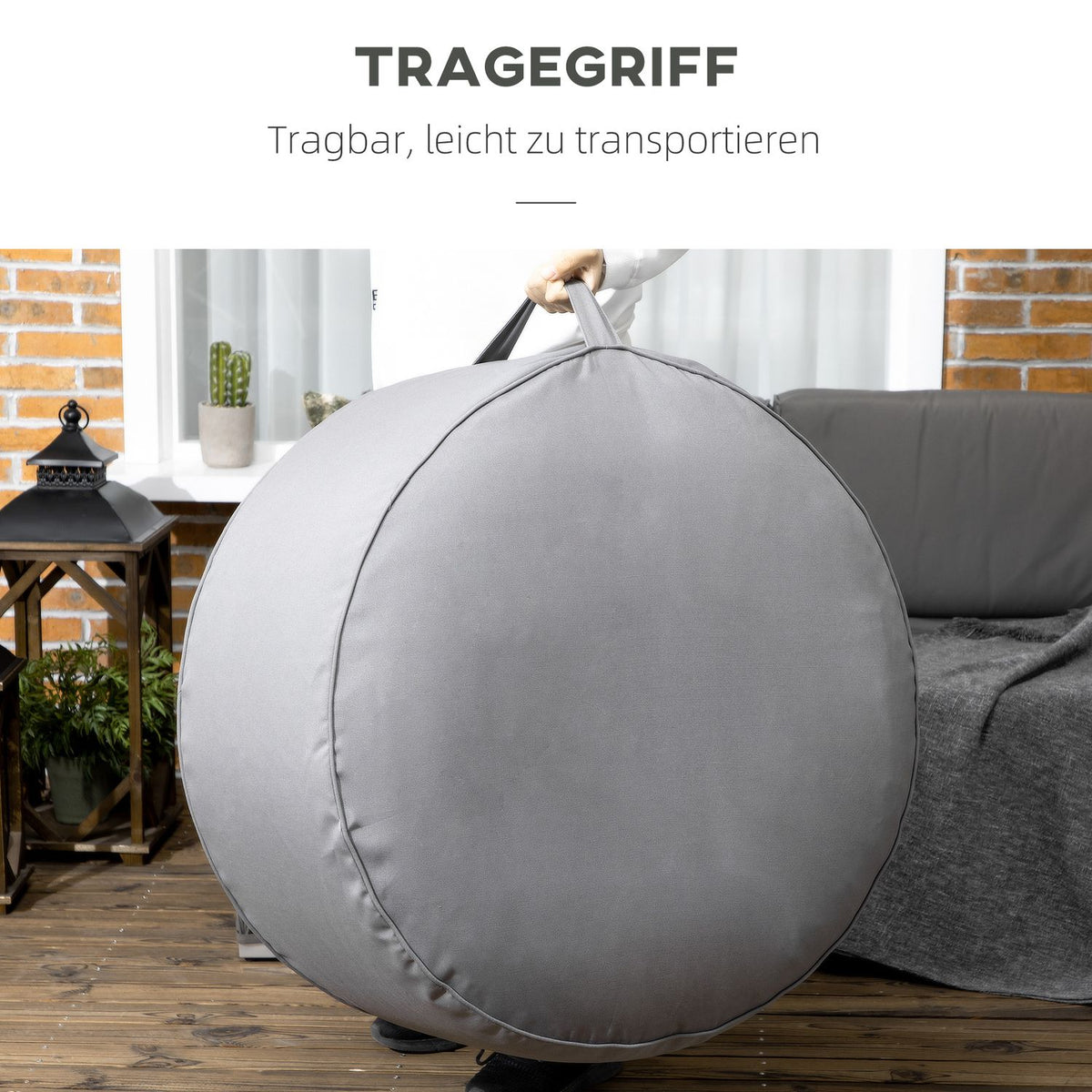 Ottoman, Inflatable Footstool, Footrest For Indoor And Outdoor Use, Load Capacity Up To 150 Kg, Polyester, Dark Gray, 80 X 80 X 37 Cm