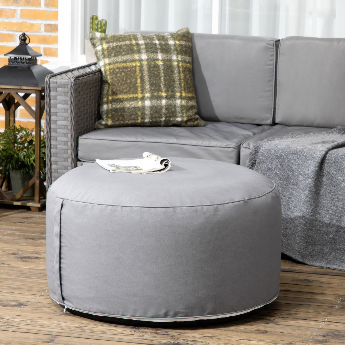 Ottoman, Inflatable Footstool, Footrest For Indoor And Outdoor Use, Load Capacity Up To 150 Kg, Polyester, Dark Gray, 80 X 80 X 37 Cm