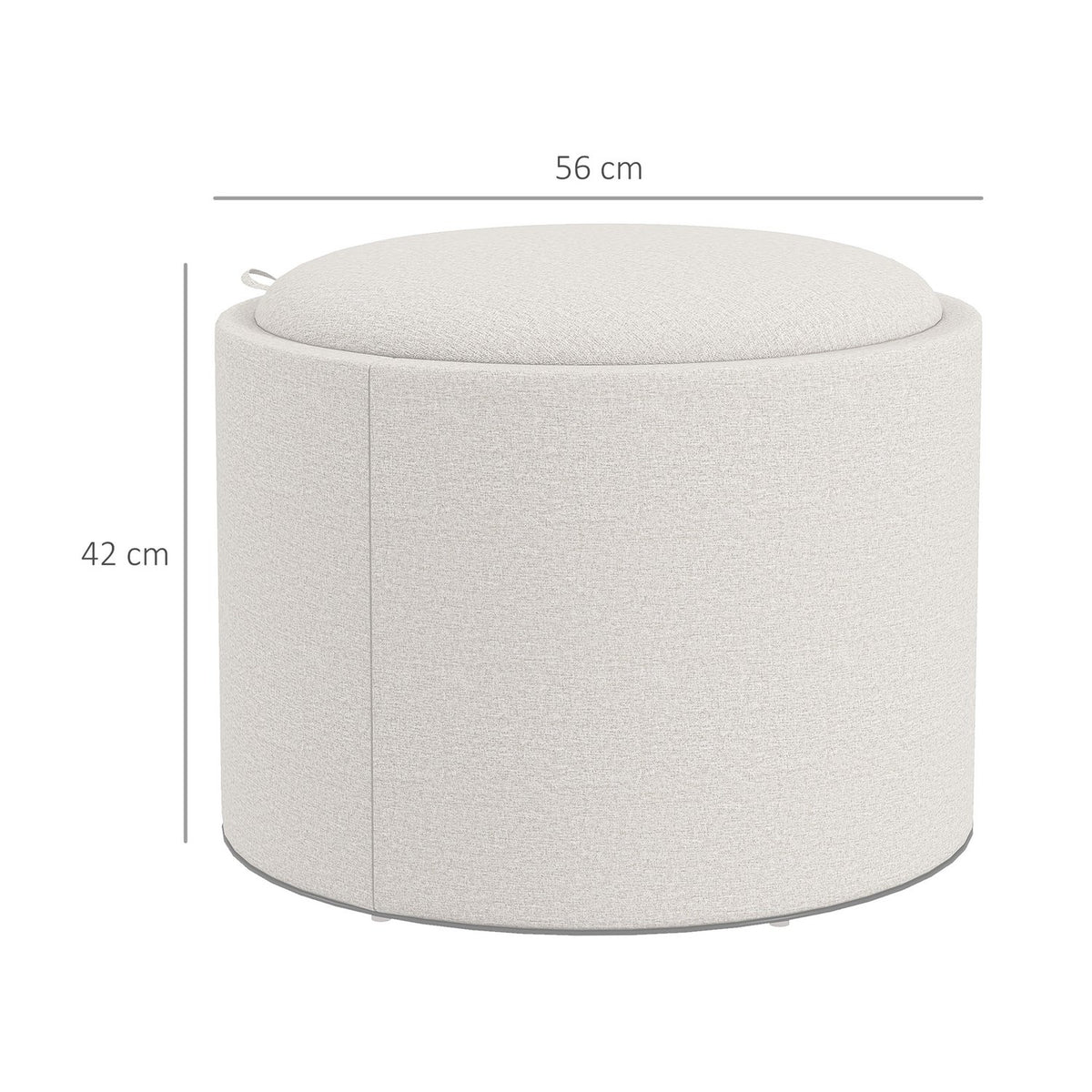 Ottoman Round Stool With Storage Space, Folding Lid, In Linen Look For Living Room, Bedroom, Cream, Ø56 X 42 Cm