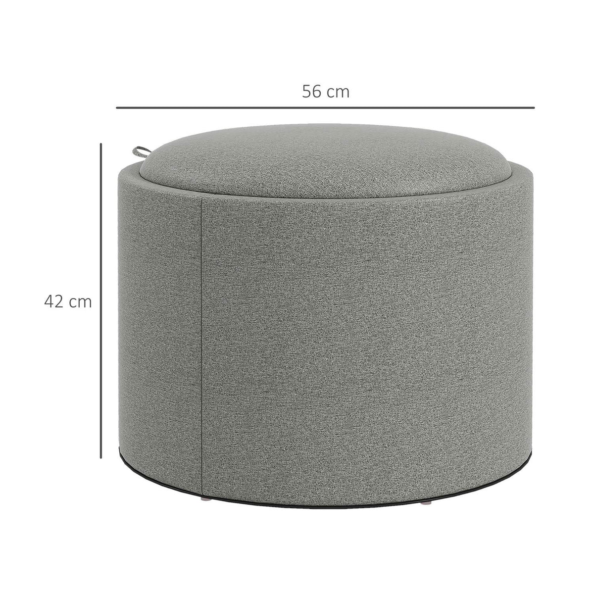 Ottoman Round Stool With Storage Space, Folding Lid, In Linen Look For Living Room, Bedroom, Gray, Ø56 X 42 Cm