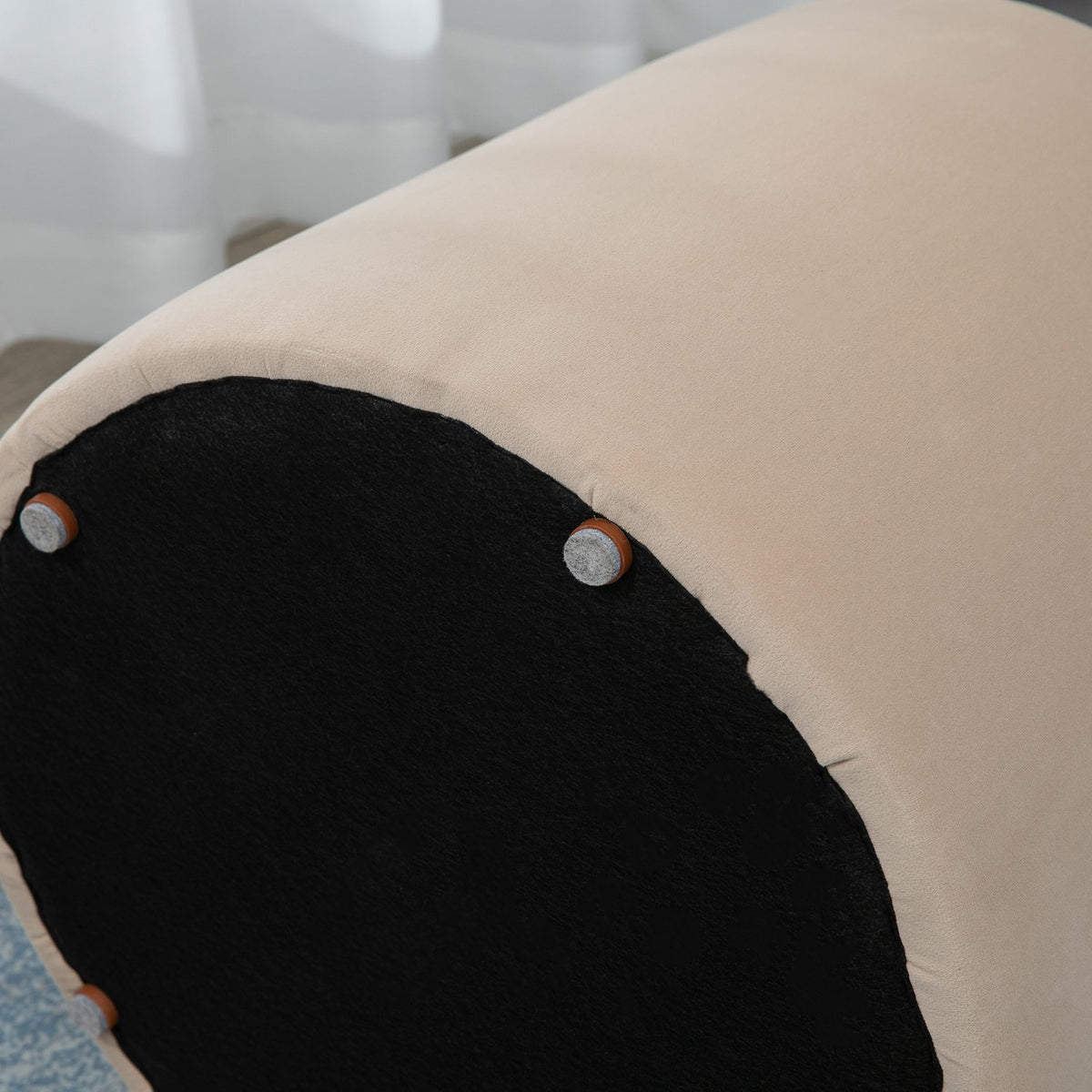 Ottoman Round Stool With Storage Space In Velvet Look, Beige, Removable Lid, Ø44Cmx47.5Cm, As A Side Table