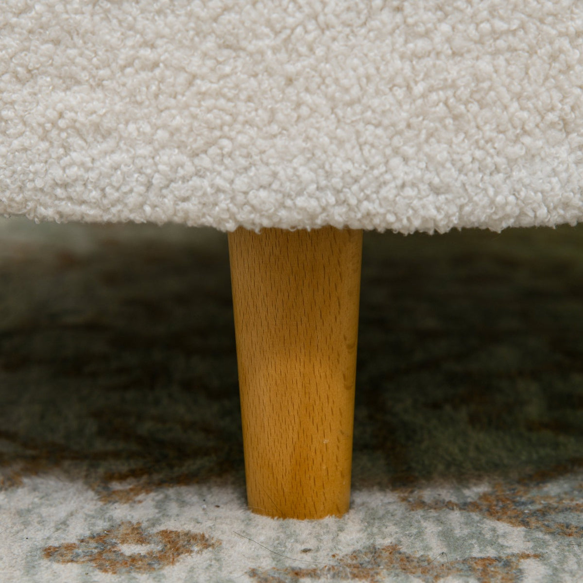 Ottoman Stool With Storage Space, Round Ottoman With Folding Lid, Wooden Legs, Modern, For Living Room, Bedroom, White, Ø56 X 42 Cm
