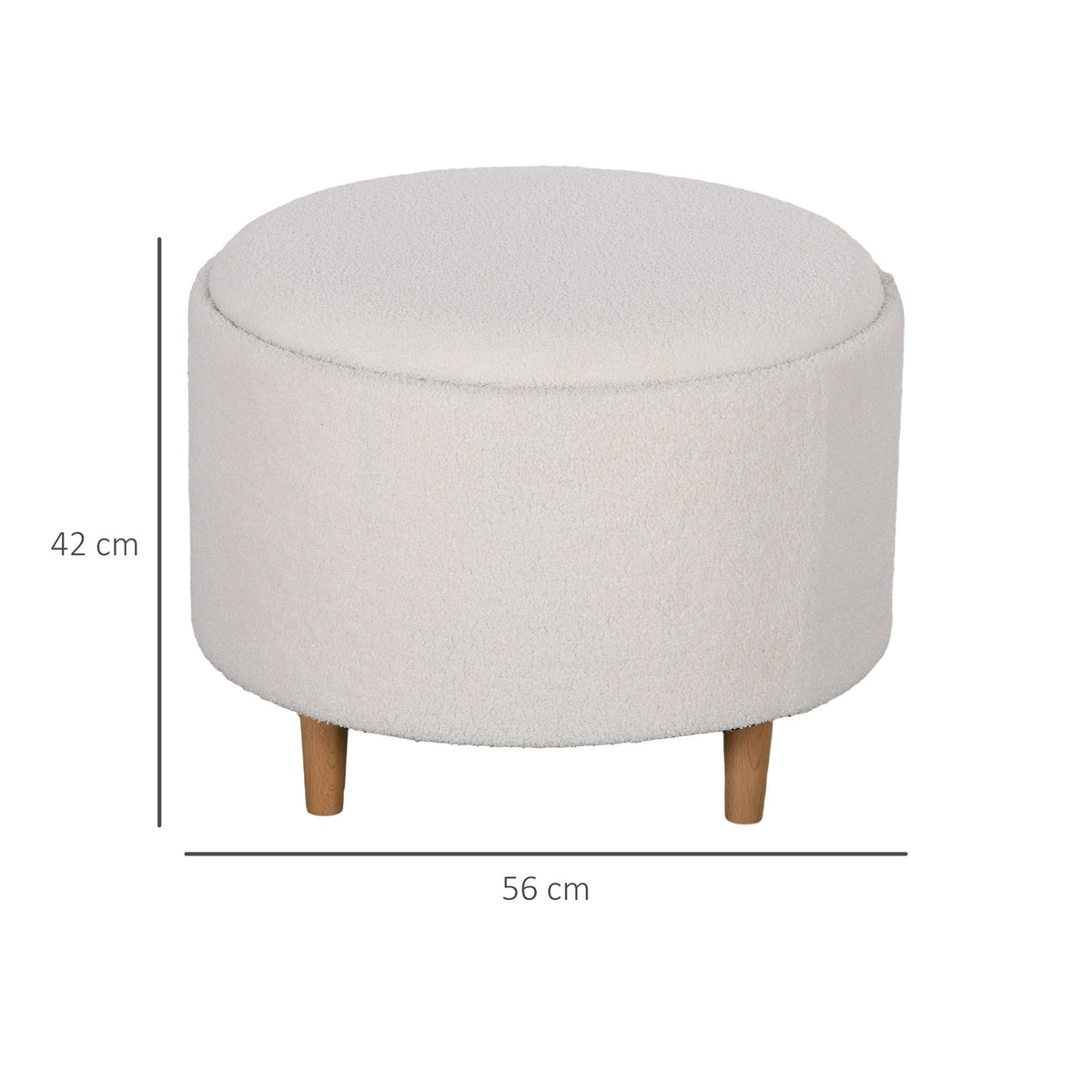 Ottoman Stool With Storage Space, Round Ottoman With Folding Lid, Wooden Legs, Modern, For Living Room, Bedroom, White, Ø56 X 42 Cm