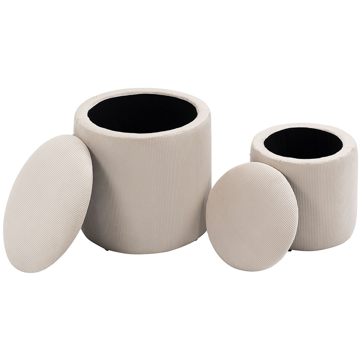 Ottoman stool, set of two, with storage space, soft upholstery, corduroy look cover, cream white, 40 x 40 x 41 cm