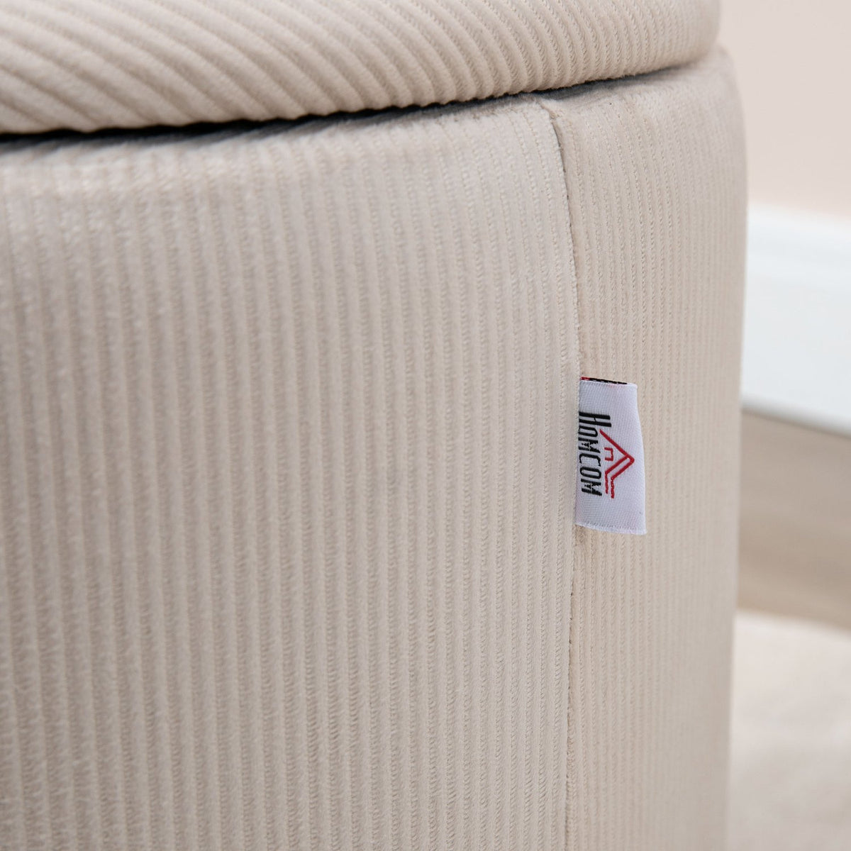 Ottoman stool, set of two, with storage space, soft upholstery, corduroy look cover, cream white, 40 x 40 x 41 cm