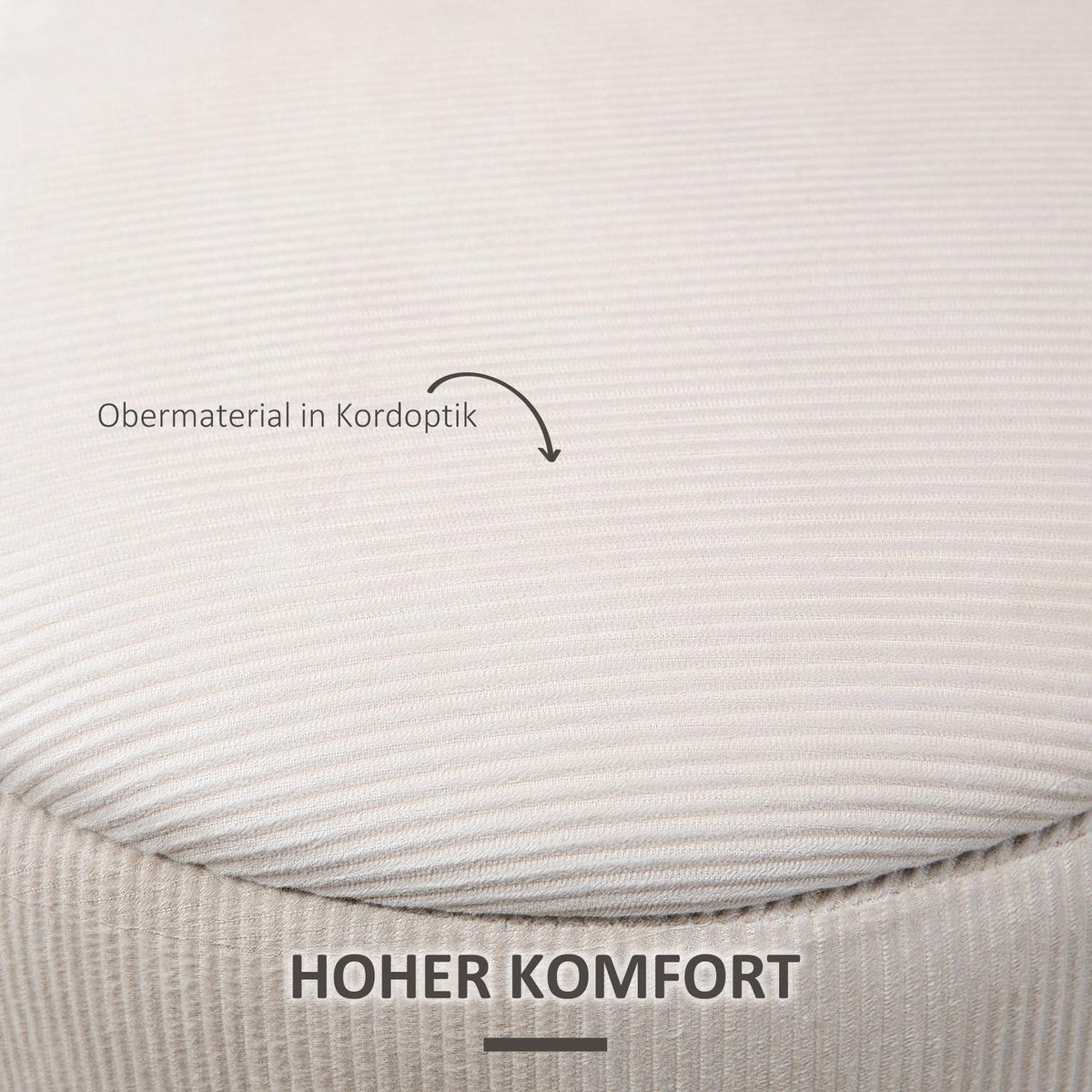 Ottoman stool, set of two, with storage space, soft upholstery, corduroy look cover, cream white, 40 x 40 x 41 cm