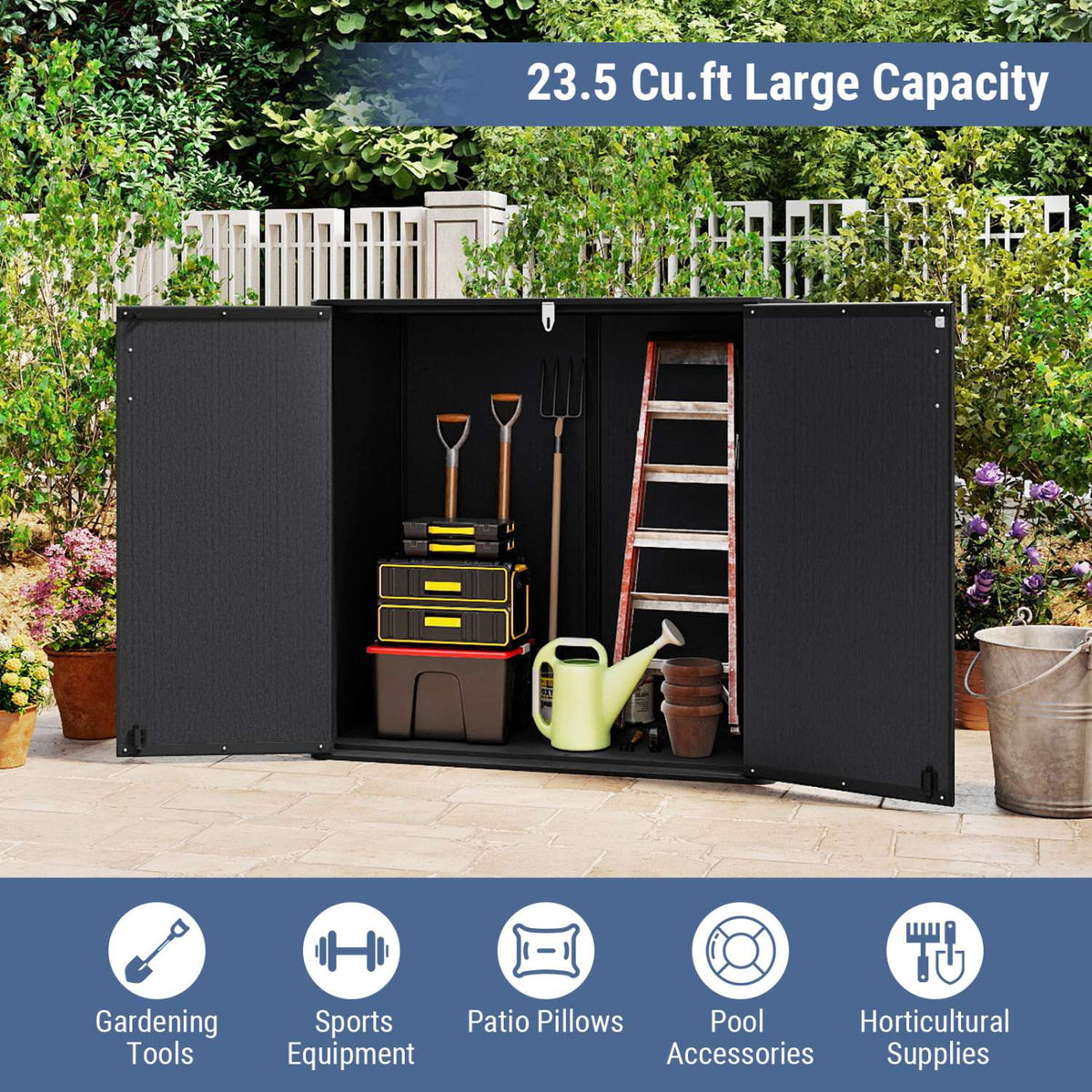Outdoor 23.5 Cu.ft Black Storage Box, Lockable & Waterproof