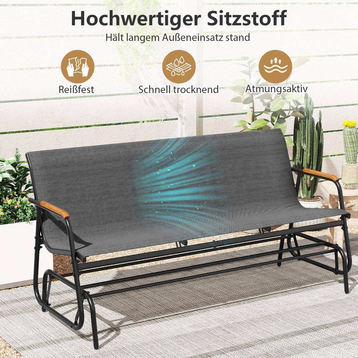 Outdoor 3-Person Glider Bench with Breathable Fabric Seat