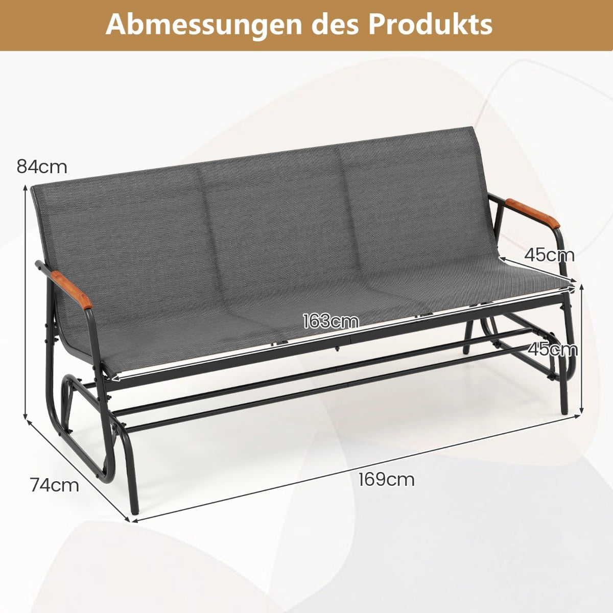 Outdoor 3-Person Glider Bench with Breathable Fabric Seat