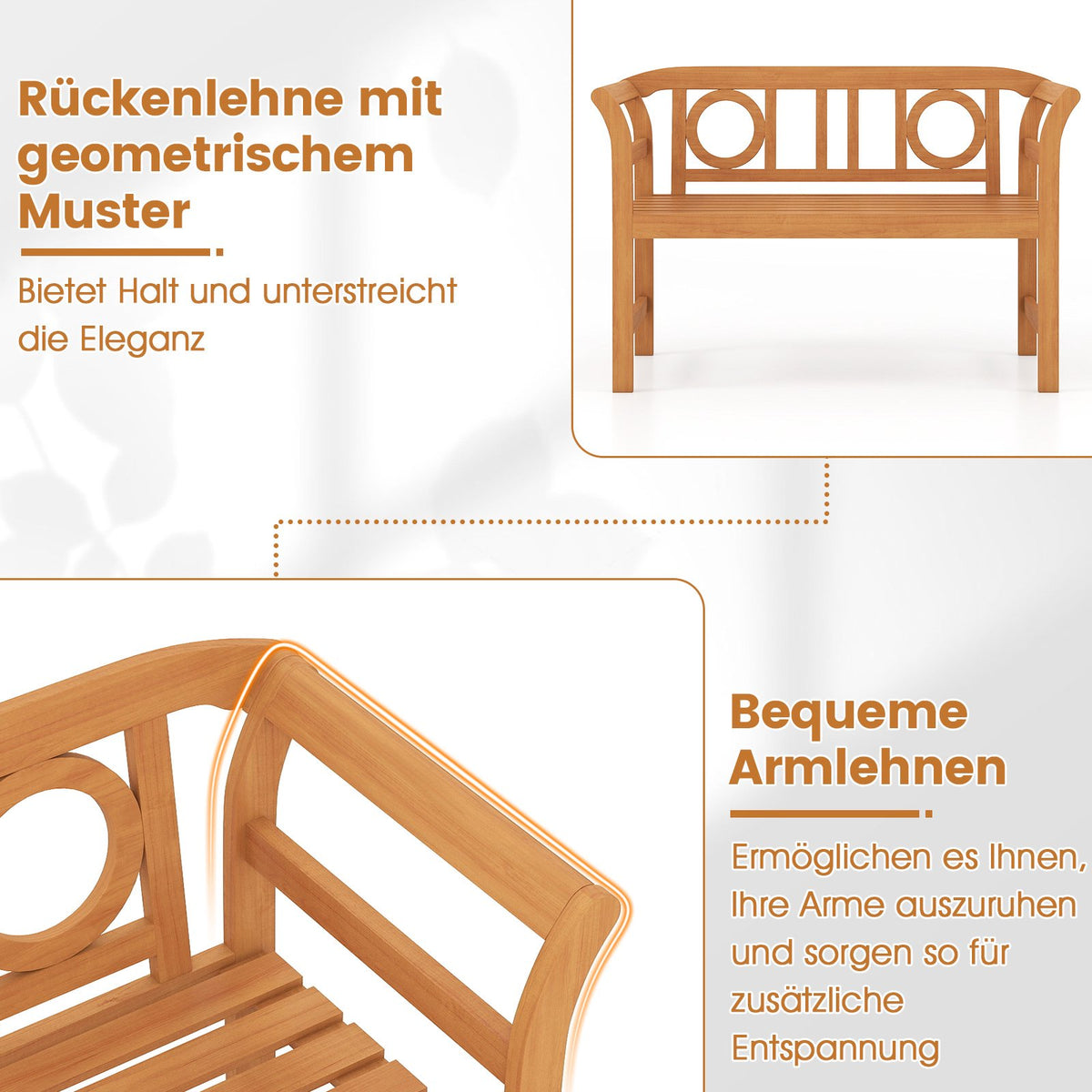 Outdoor Acacia Wood Bench, 2-Seater, 360 kg Capacity