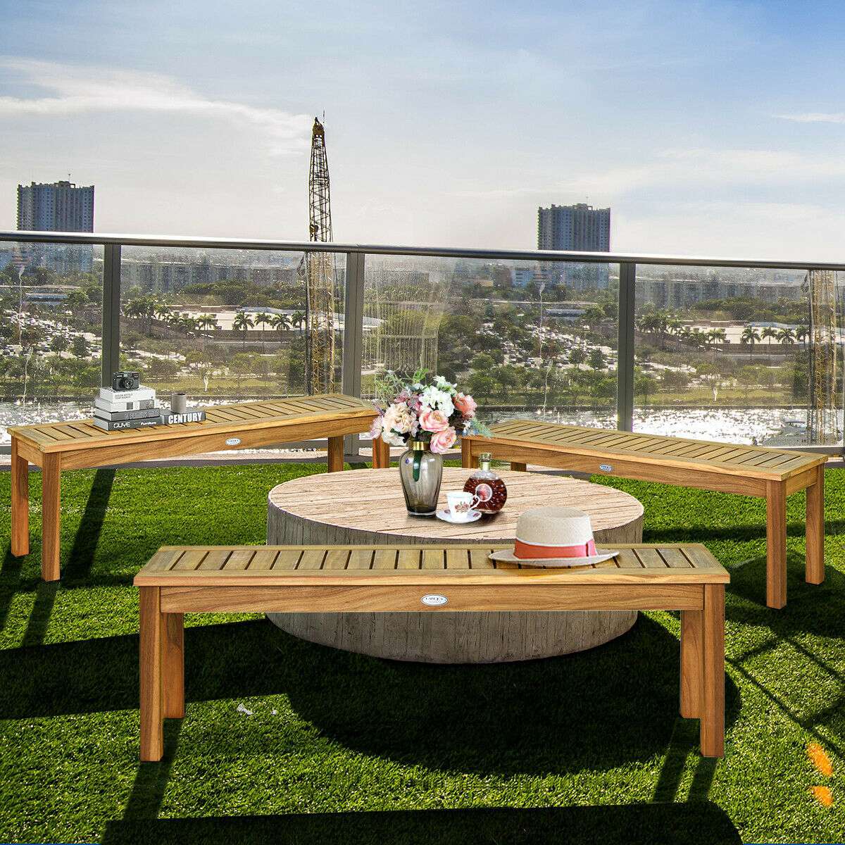 Outdoor Acacia Wood Bench, 52-Inch, 3-Seat