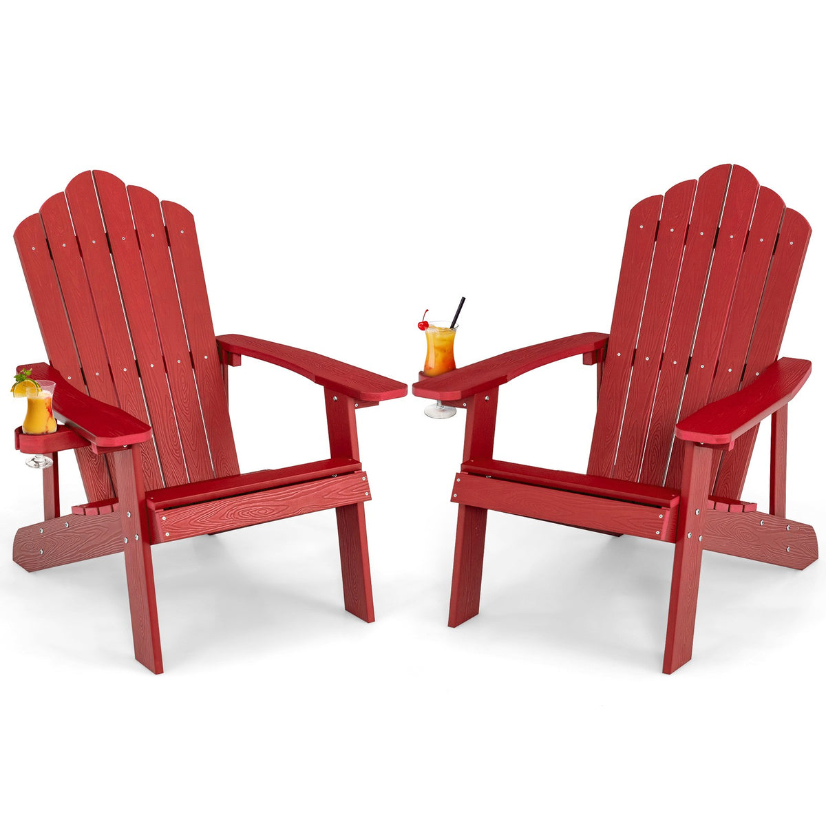 Outdoor Adirondack Chair, HIPS, Cup Holder, Red