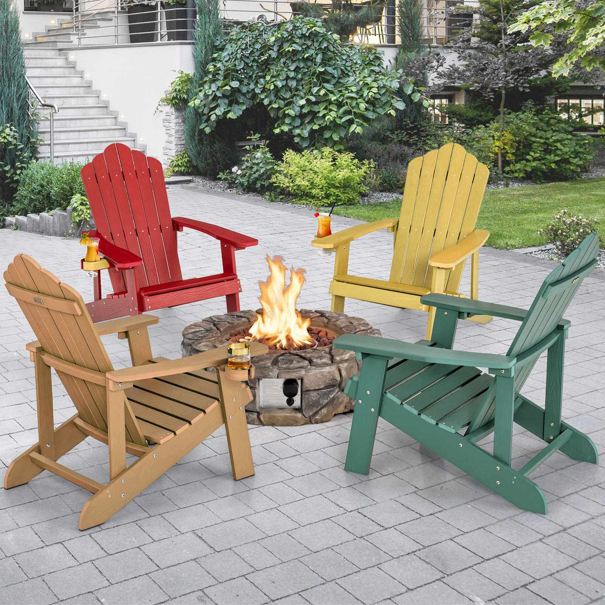 Outdoor Adirondack Chair, HIPS, Cup Holder, Red