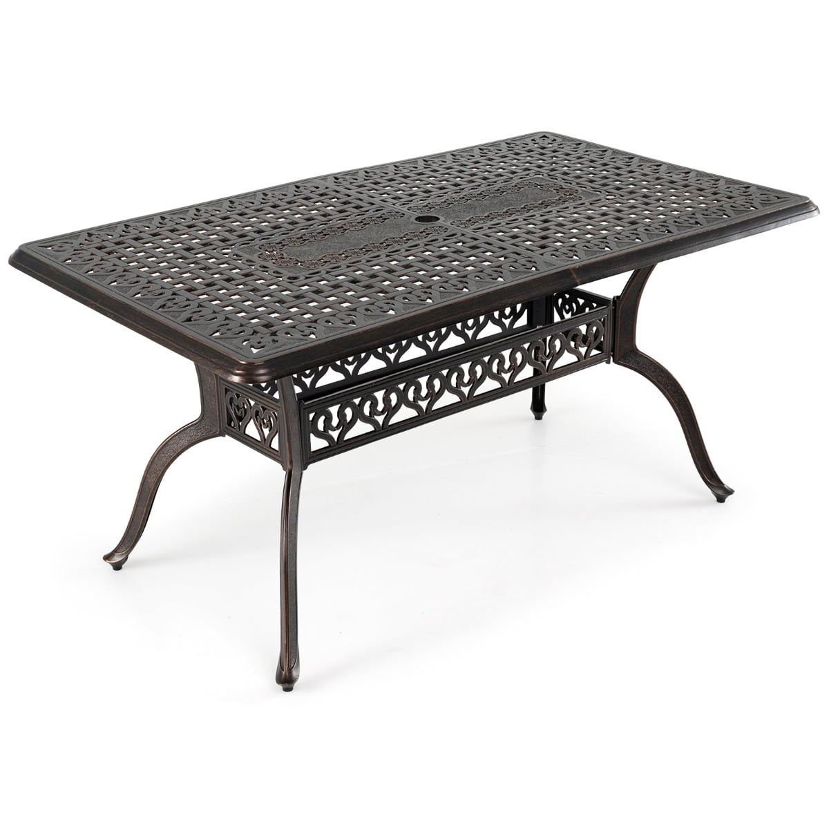Outdoor Aluminum Dining Table with Umbrella Hole, 150x90 cm