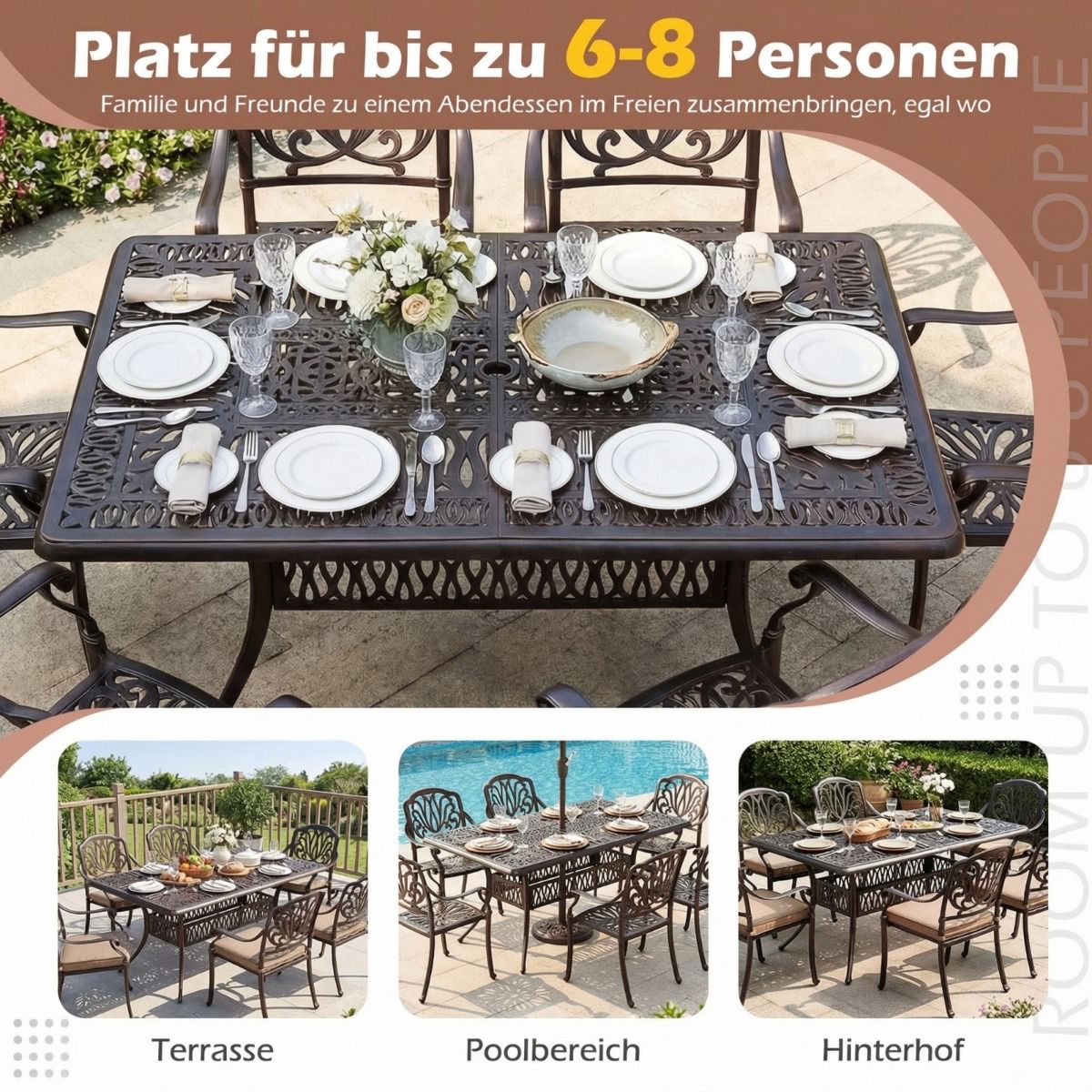 Outdoor Aluminum Patio Table with Umbrella Hole, 151x91 cm