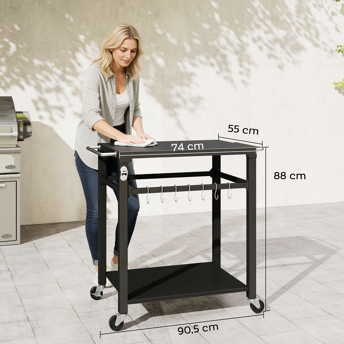 Outdoor BBQ Cart with Storage, Metal Surface, Black