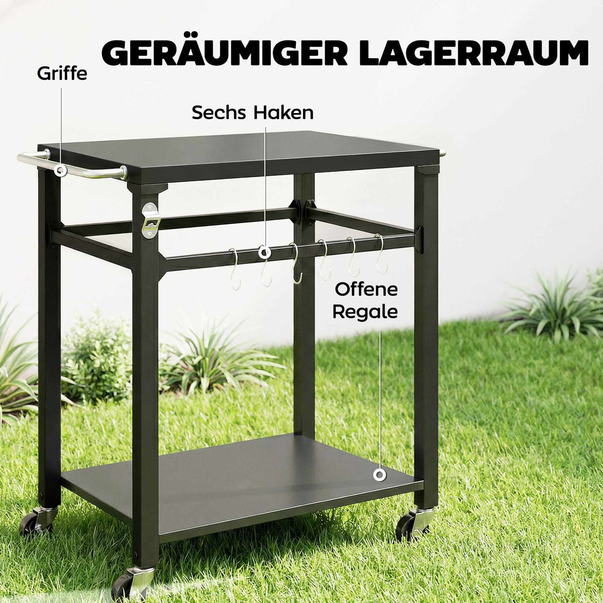Outdoor BBQ Cart with Storage, Metal Surface, Black