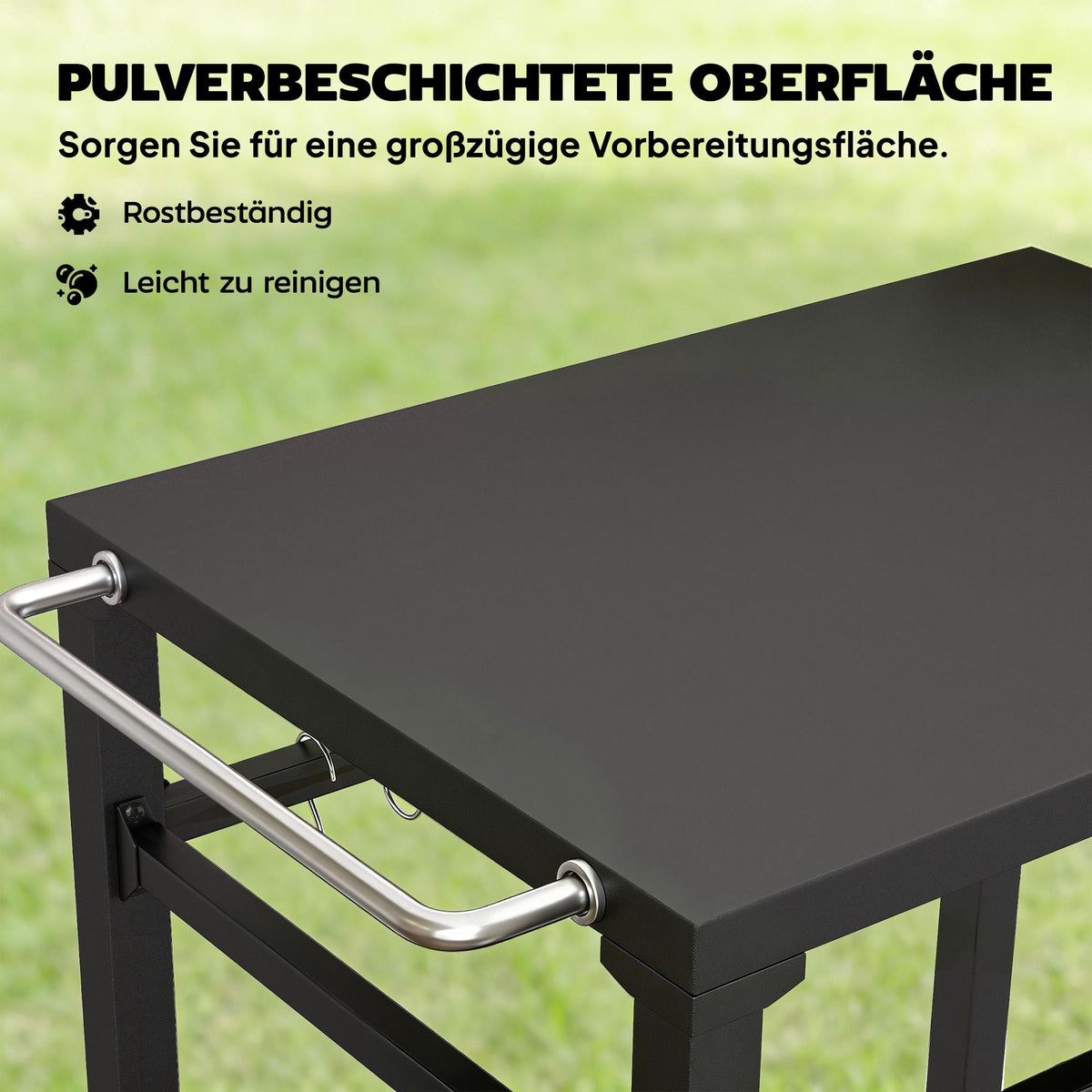 Outdoor BBQ Cart with Storage, Metal Surface, Black