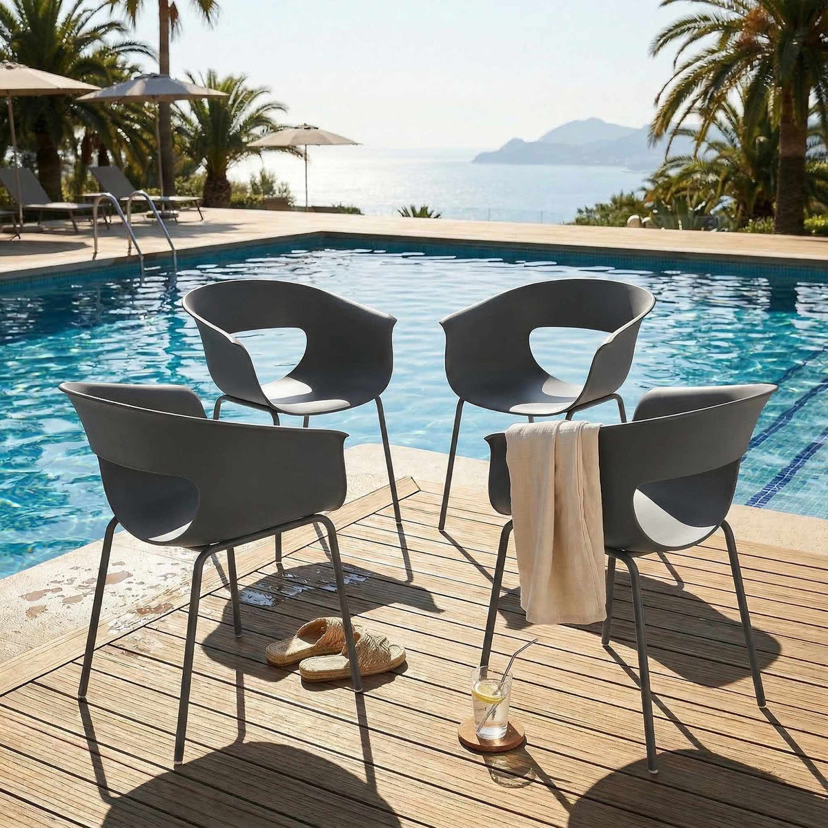 Outdoor Balcony Chairs Set of 4, Ergonomic, Dark Grey