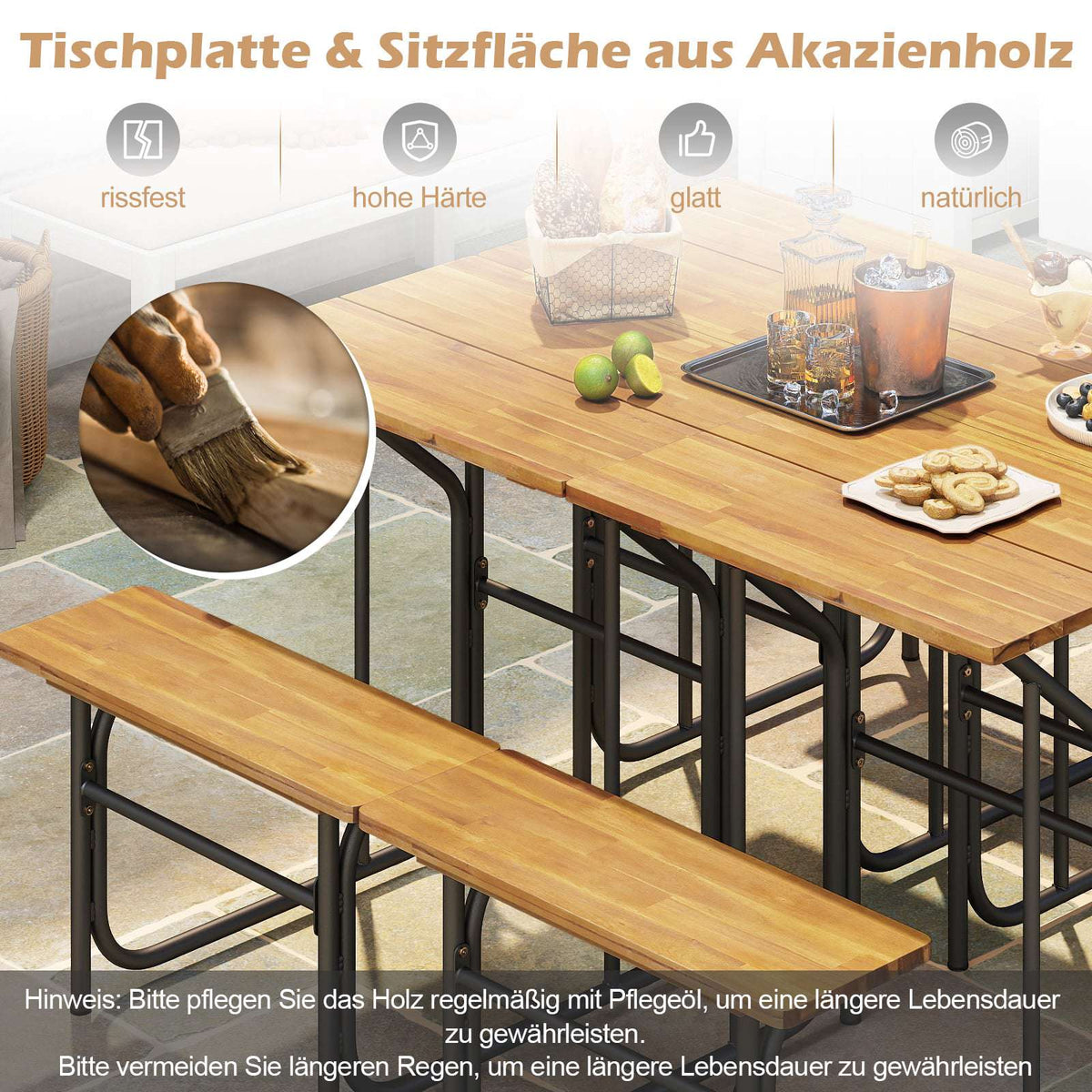 Outdoor Balcony Table Set with Acacia Wood & Metal