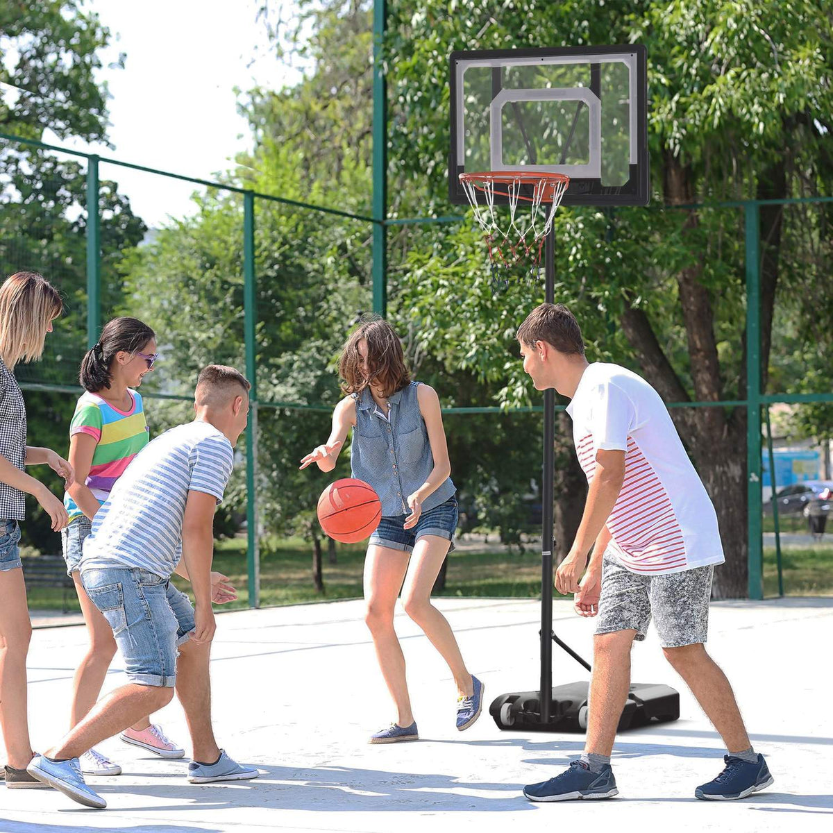 Outdoor Basketball Hoop Height-Adjustable Basketball Stand For Children With Wheels, Black, 83 X 75 X 206-260 Cm
