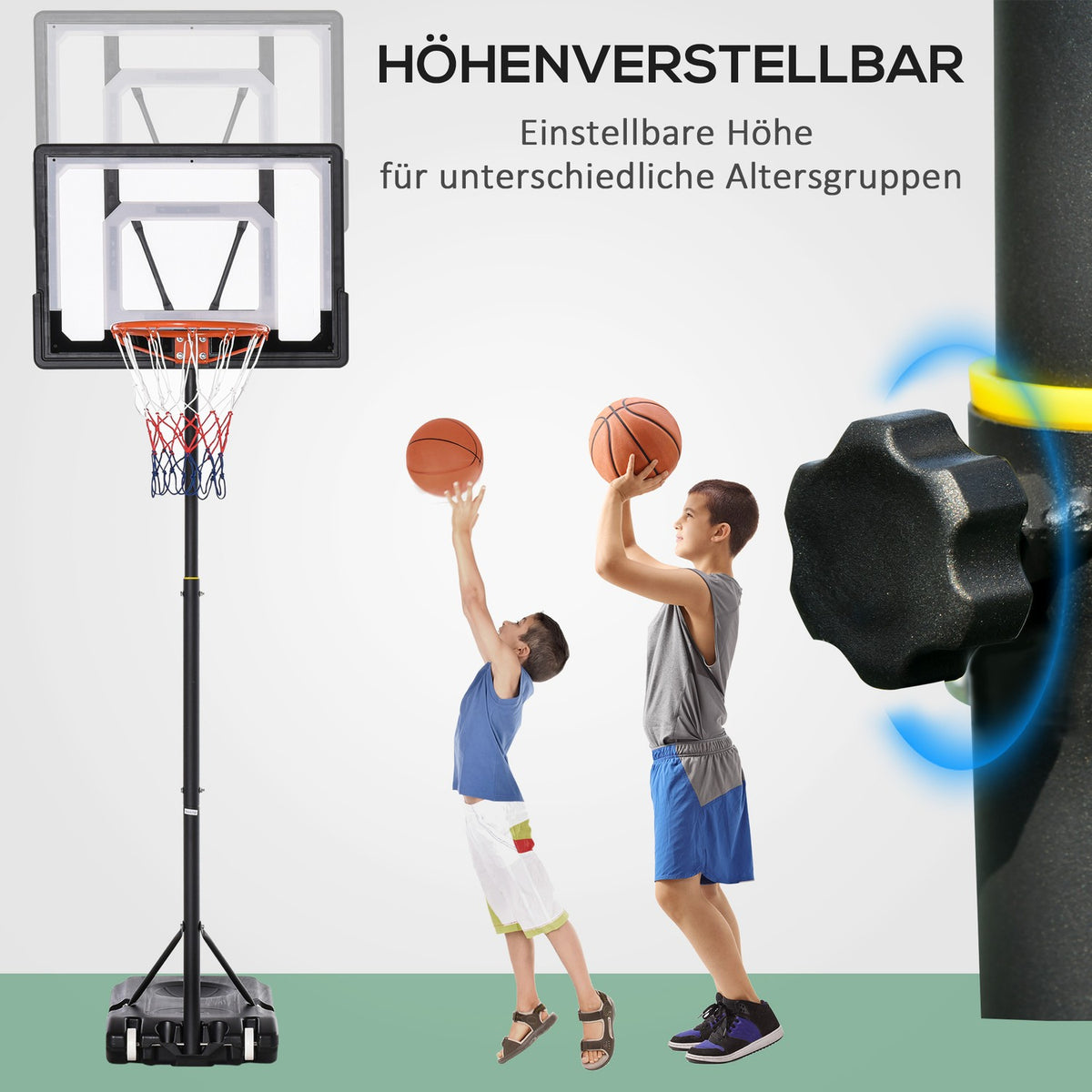 Outdoor Basketball Hoop Height-Adjustable Basketball Stand For Children With Wheels, Black, 83 X 75 X 206-260 Cm