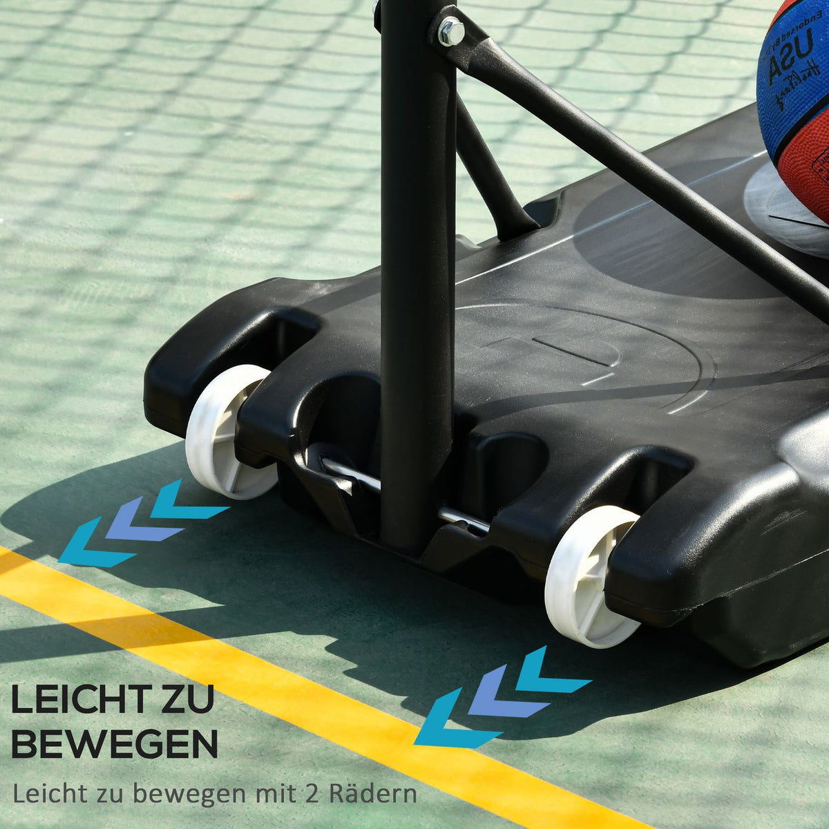Outdoor Basketball Hoop Height-Adjustable Basketball Stand For Children With Wheels, Black, 83 X 75 X 206-260 Cm