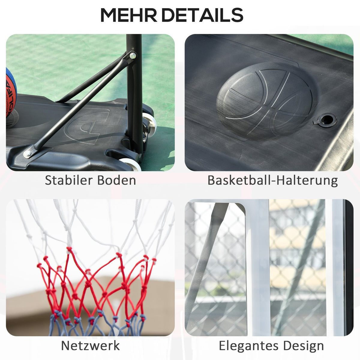 Outdoor Basketball Hoop Height-Adjustable Basketball Stand For Children With Wheels, Black, 83 X 75 X 206-260 Cm