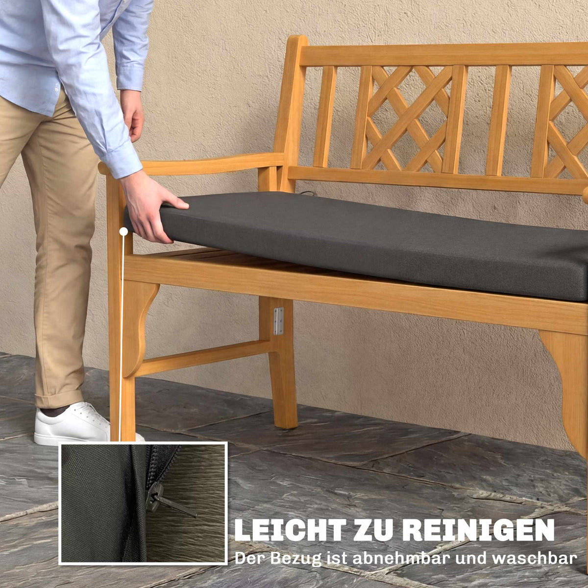 Outdoor Bench Cushion, Water-Repellent, 110 x 46 cm, Dark Grey