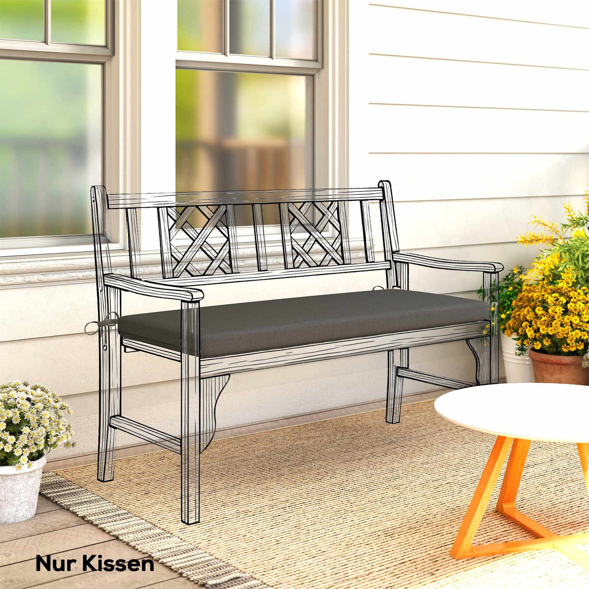 Outdoor Bench Cushion, Water-Repellent, 110 x 46 cm, Dark Grey