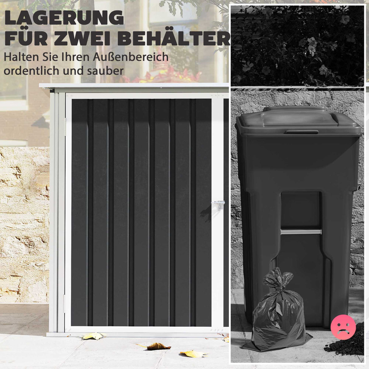 Outdoor Bin Storage for 2 Bins, Galvanized Steel, Double Door