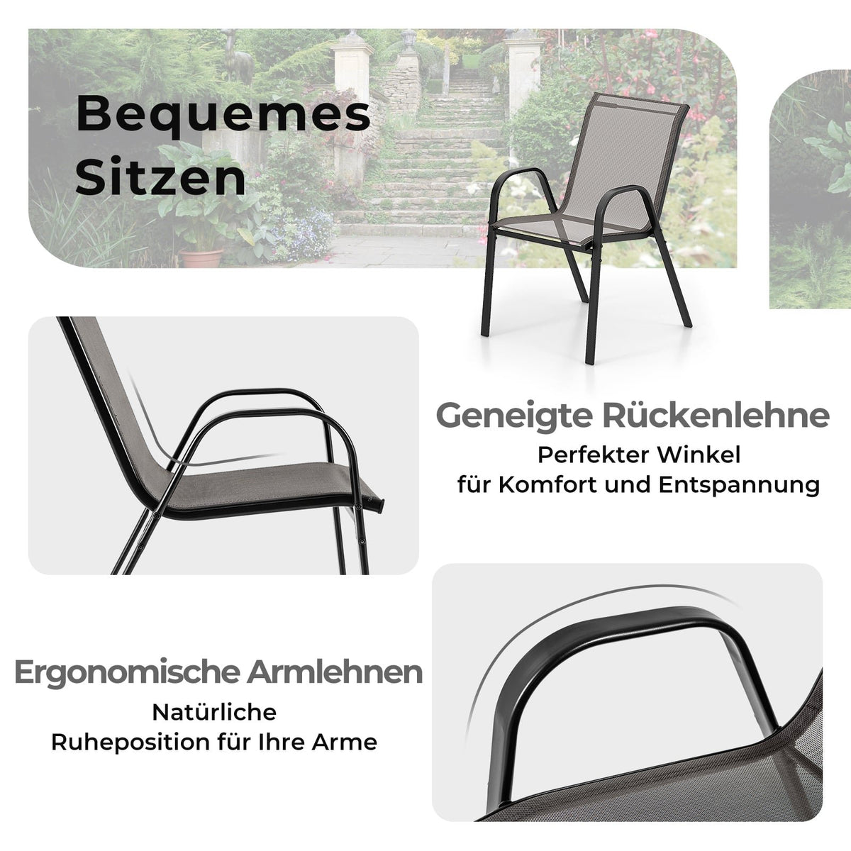 Outdoor Bistro Set – 2 Stackable Chairs, Round Table, Gray