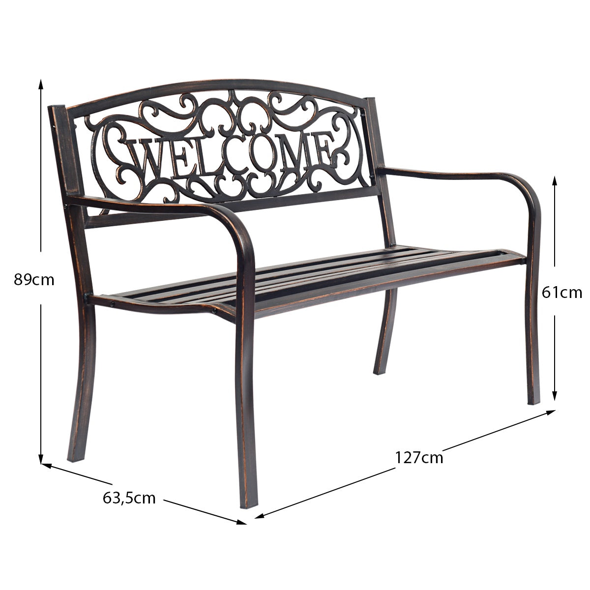 Outdoor Bronze Garden Bench with Backrest, 320kg Capacity