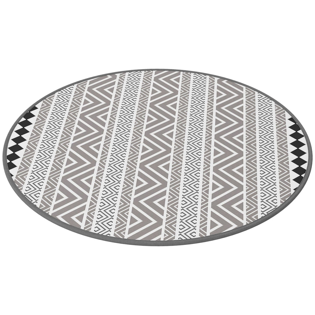 Outdoor Carpet Round Reversible Carry Bag Waterproof Plastic Mat Garden Camping 180Cm Gray + Black