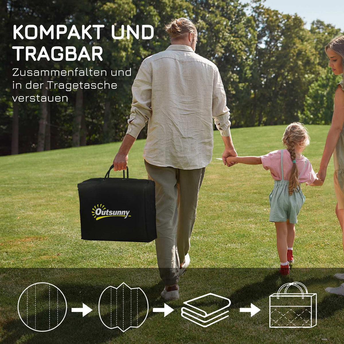 Outdoor Carpet Round Reversible Carry Bag Waterproof Plastic Mat Garden Camping 180Cm Gray + Black