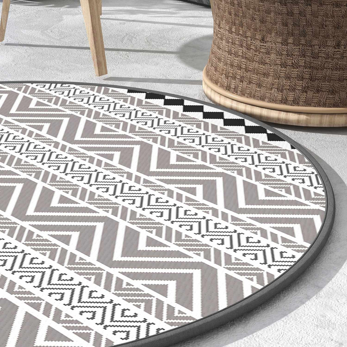 Outdoor Carpet Round Reversible Carry Bag Waterproof Plastic Mat Garden Camping 180Cm Gray + Black