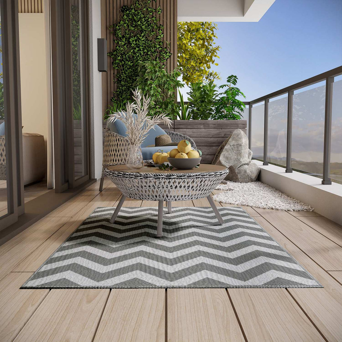Outdoor Carpet Waterproof Plastic Carpet 121X182Cm, Light Gray + White, For Balcony