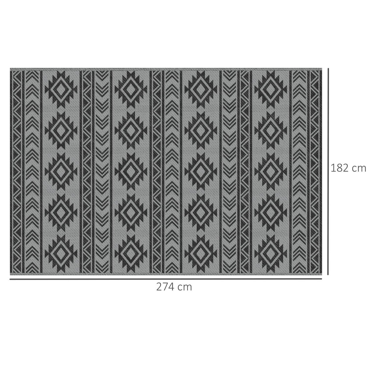 Outdoor Carpet Waterproof Plastic Carpet Balcony Carpet With Double Sided Design Patio Black+Grey 182X274Cm