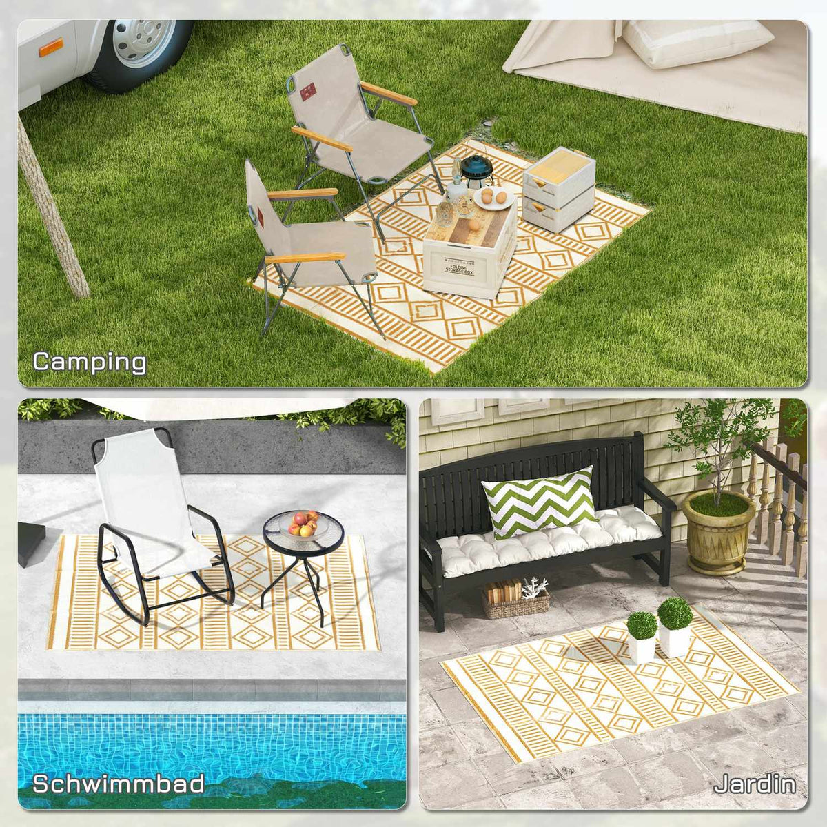 Outdoor Carpet Waterproof Plastic Carpet, Ideal For Garden & Camping, Coffee+White, 121X182Cm