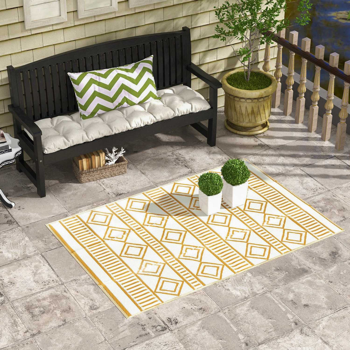 Outdoor Carpet Waterproof Plastic Carpet, Ideal For Garden & Camping, Coffee+White, 121X182Cm