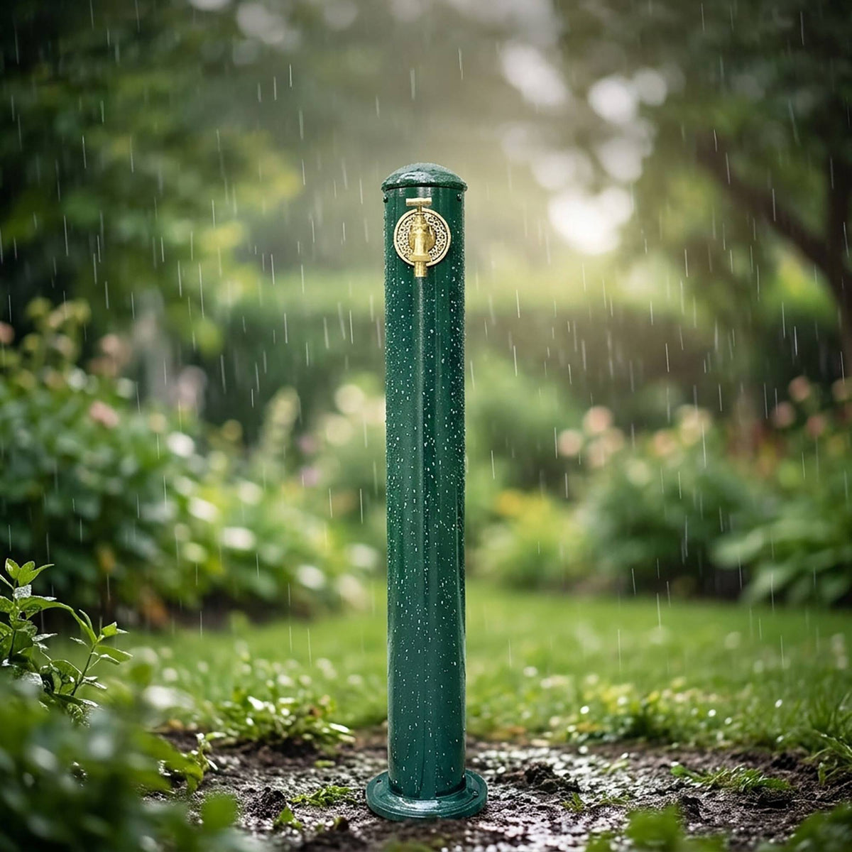 Outdoor Cast Aluminium Water Fountain Column, Green