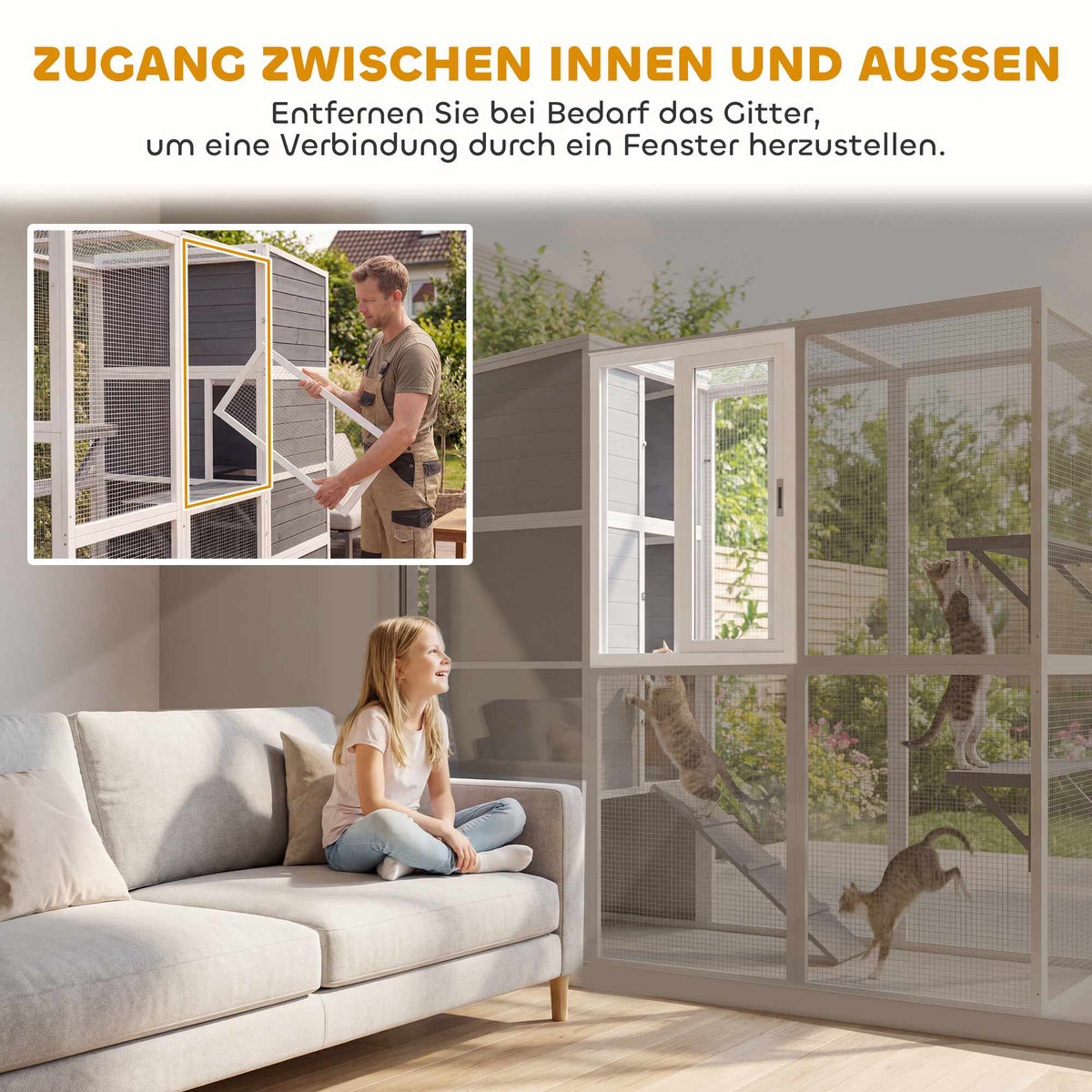 Outdoor Cat Enclosure with 3 Platforms, Weatherproof Roof