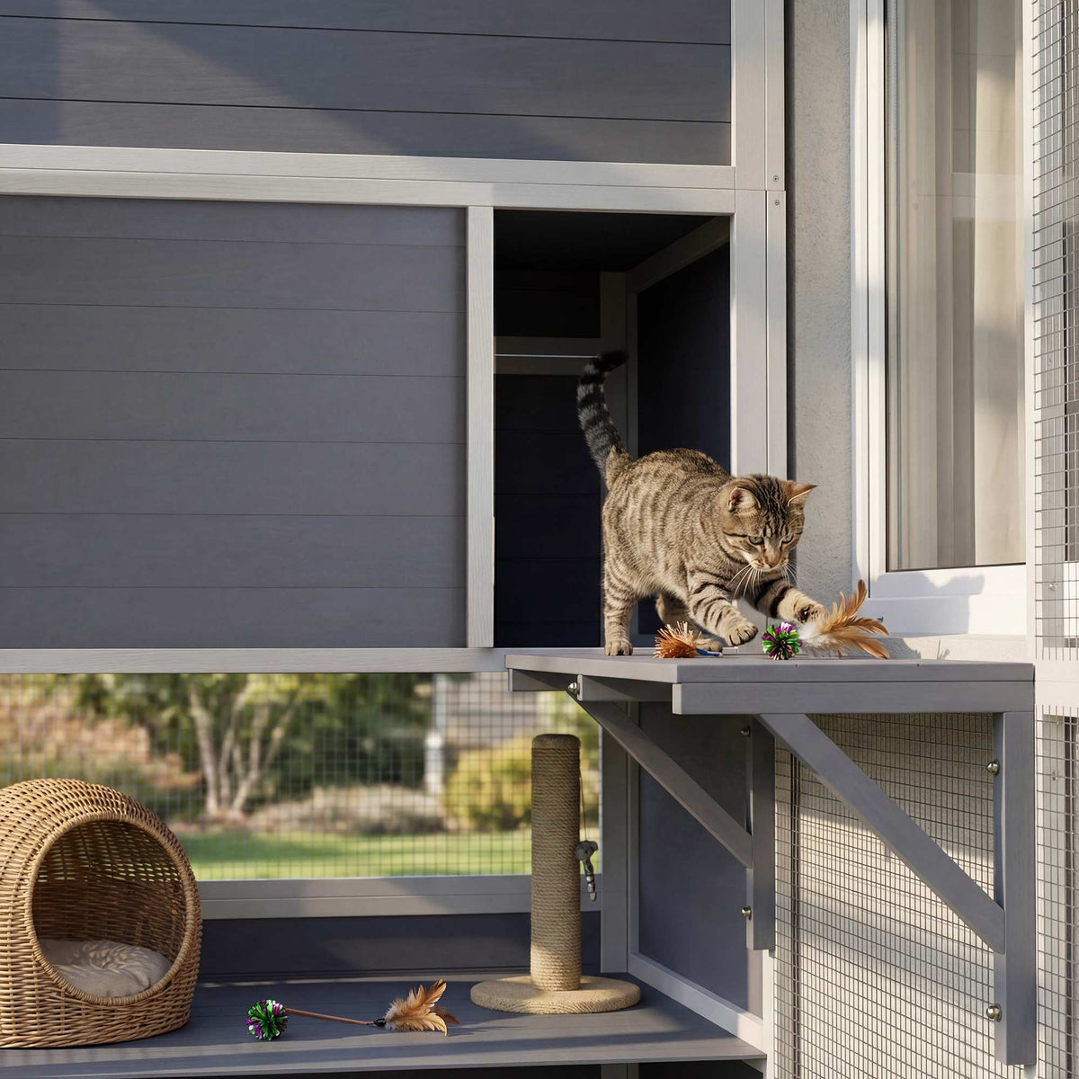 Outdoor Cat Enclosure with 3 Platforms, Weatherproof Roof