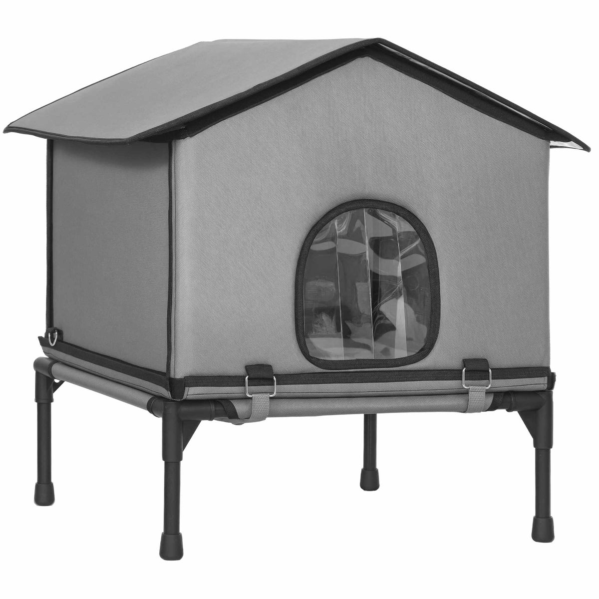 Outdoor Cat House, Foldable & Elevated with Cushion, Grey