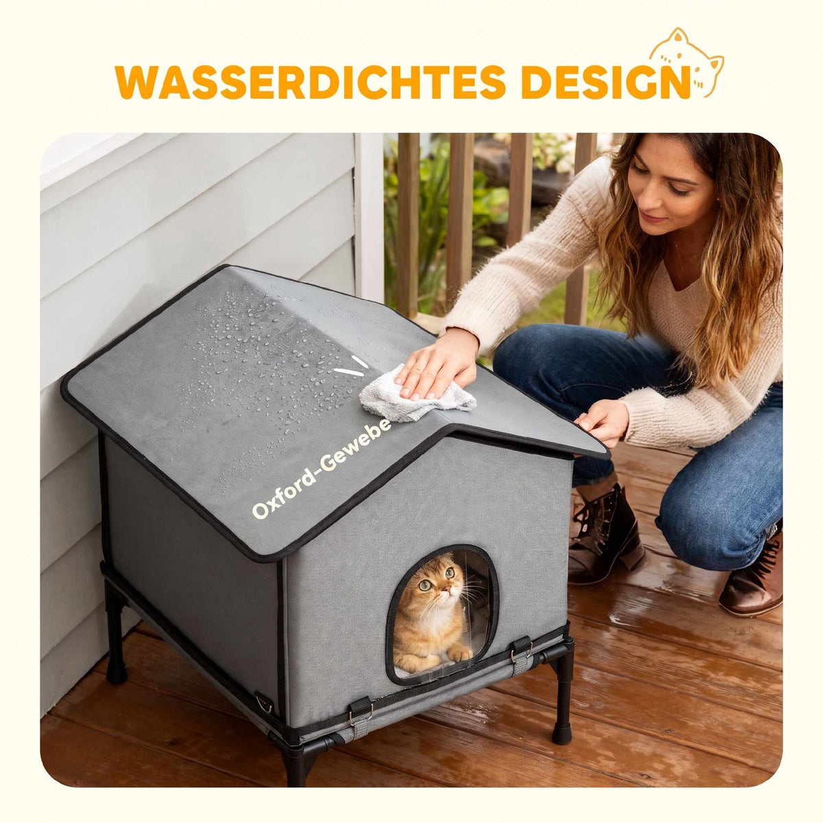 Outdoor Cat House, Foldable & Elevated with Cushion, Grey