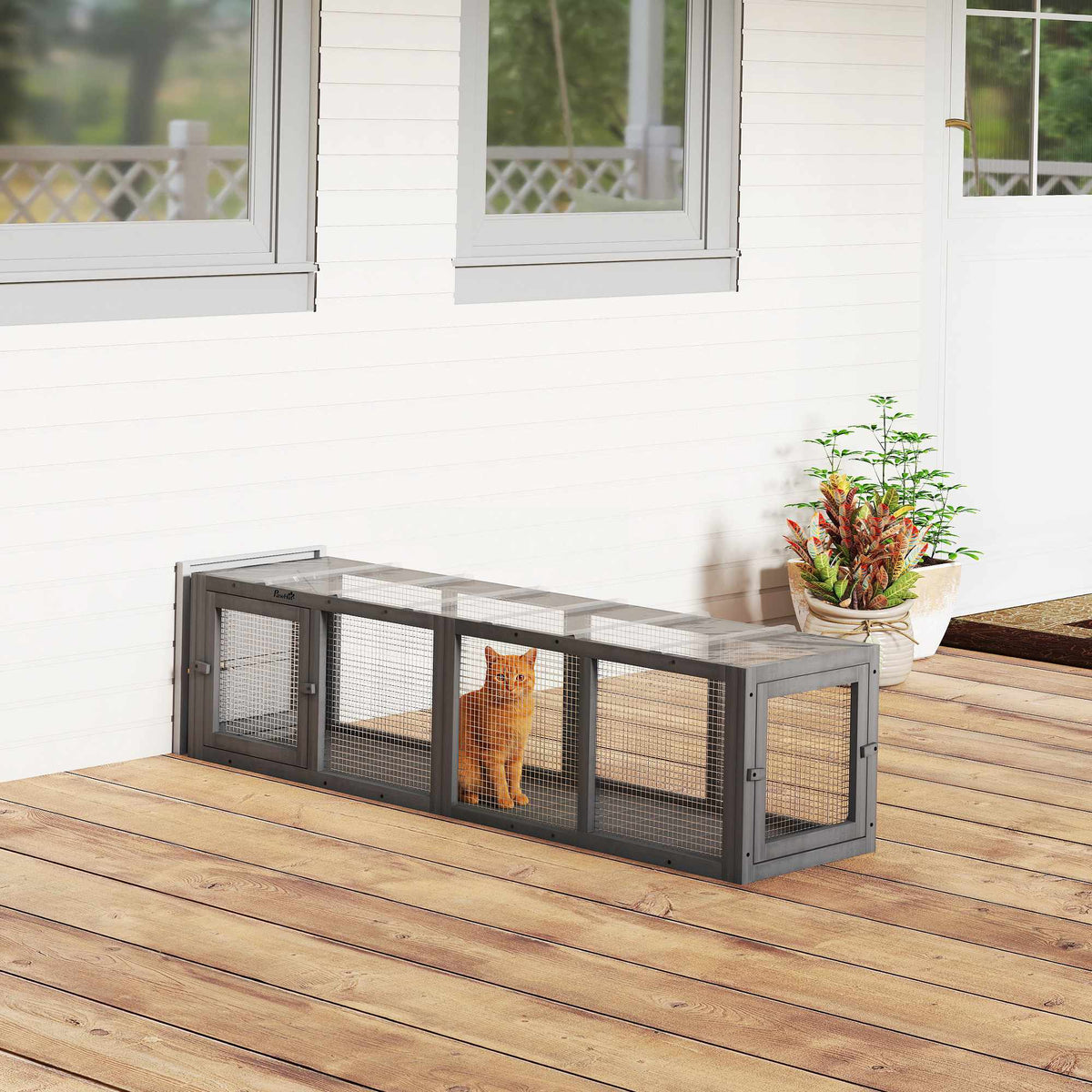 Outdoor Cat Tunnel, Weatherproof Wood & Plastic, 146 cm
